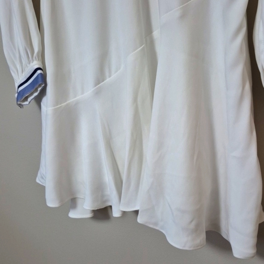 Calli The Label Asta Dress White V-Neck Tennis Prep Dress with Blue Trim, Size 4 - Picture 8 of 16